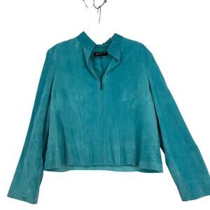 Jones New York Genuine Suede Leather Blazer Jacket Zip Up Fully Lined Blue XL